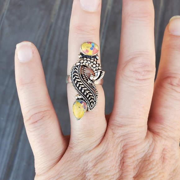 New Mosaic Jasper 925 Silver Peacock Ring. - Picture 12 of 14